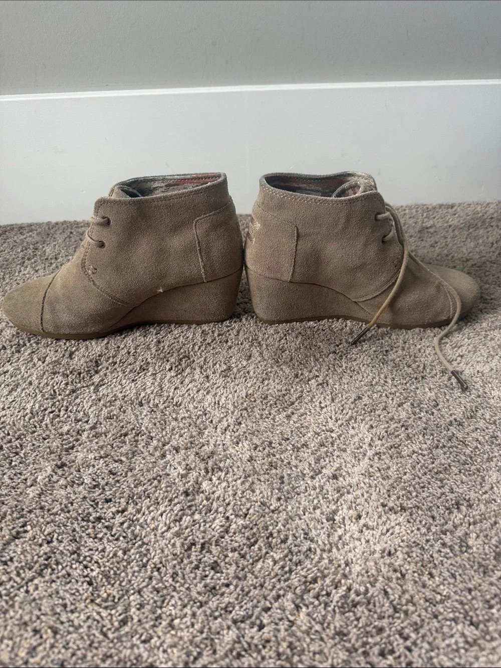 Toms Taupe Suede Wedge Ankle Boots